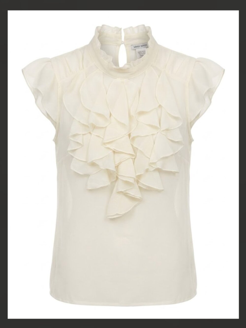 Lovey Dovey Cream Sheer Chiffon Ruffle High Neck Top Small Vintage Style Boho